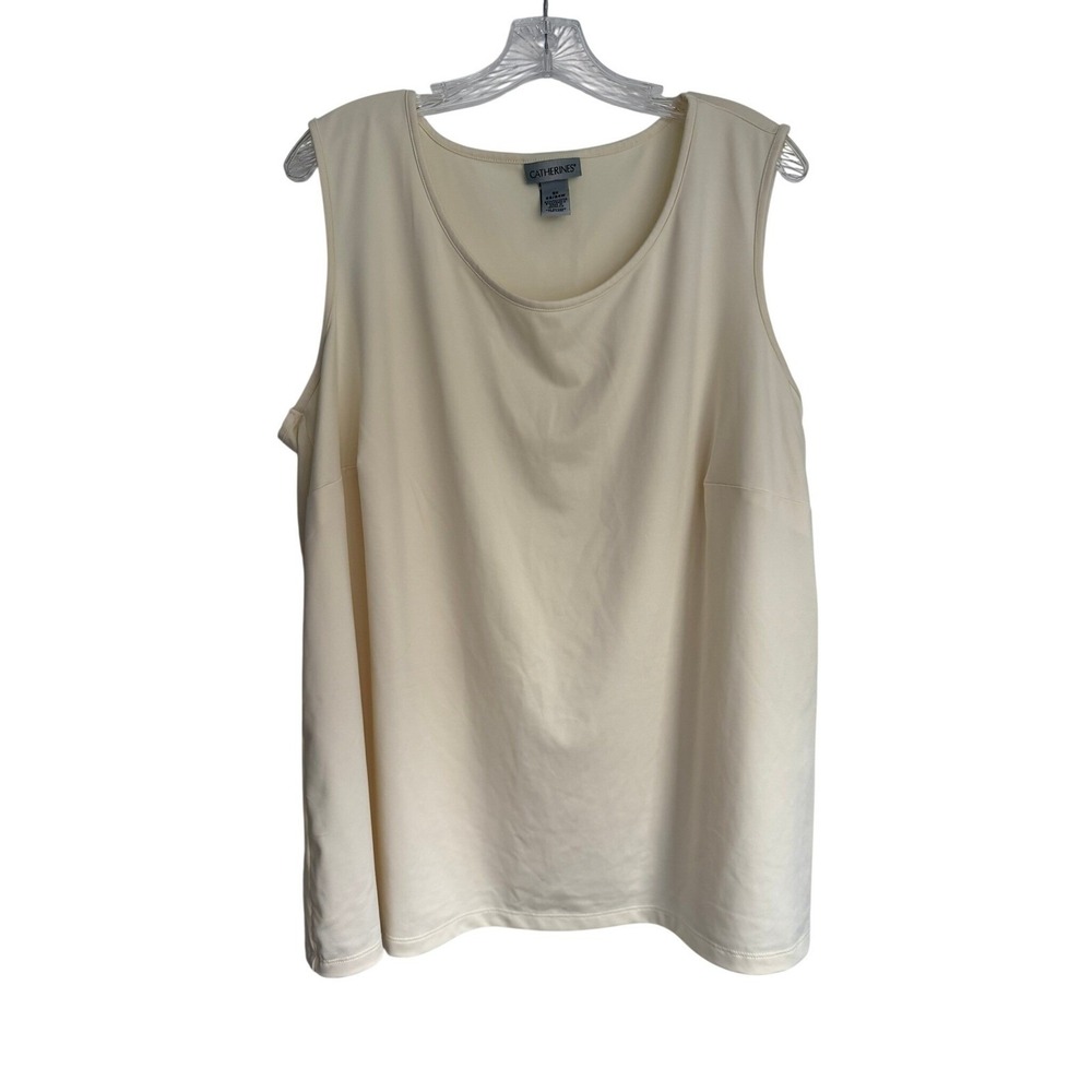 Catherines Women 2X 22/24W Cream Ivory Sleeveless Scoop Neck Tank Top Stretch